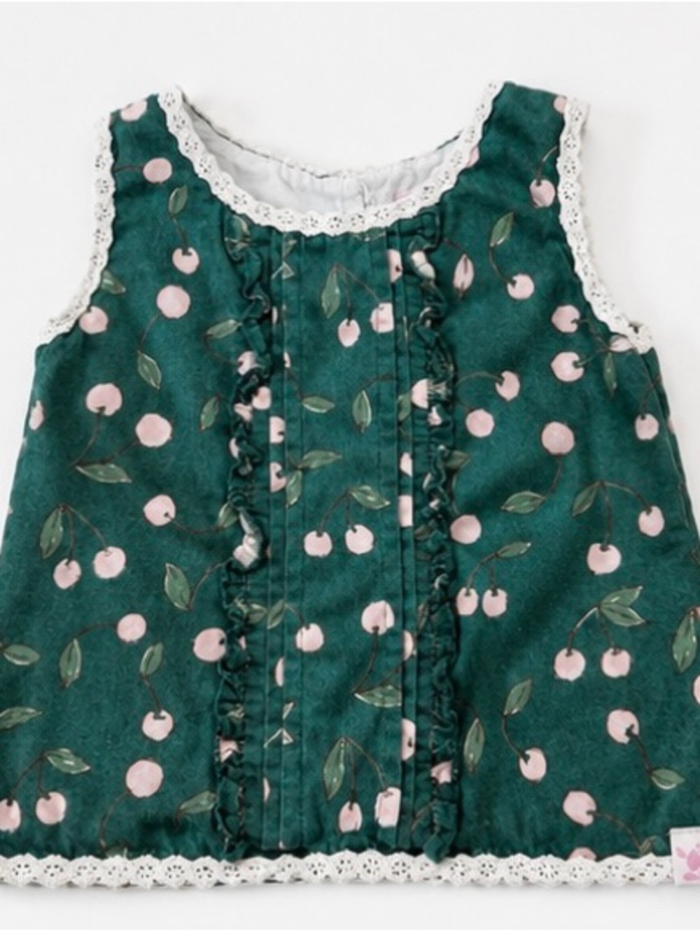 SweetHoney Girls 2T Green Pink Cherry Print Lace Boutique Top